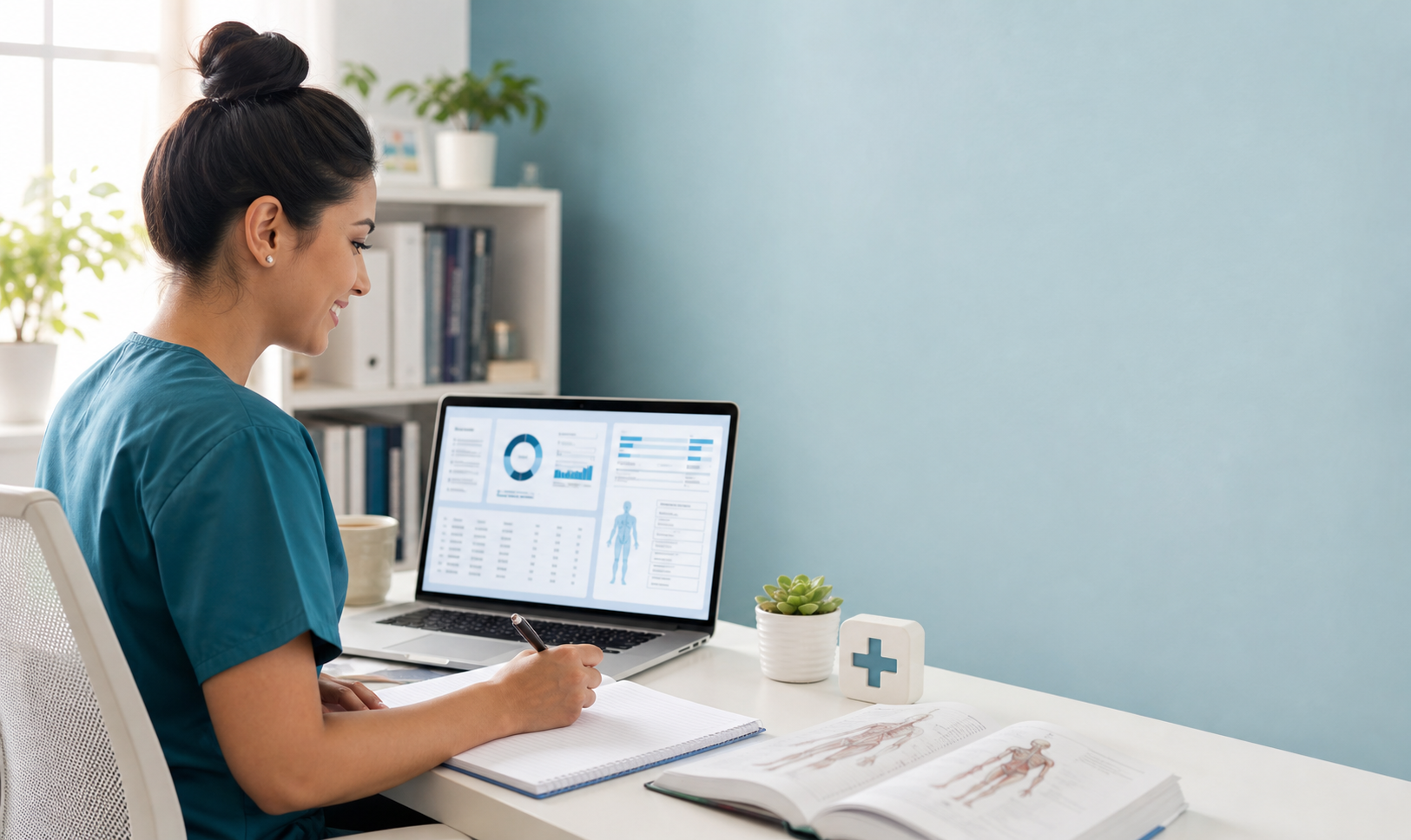 Student learning medical billing and coding online from home