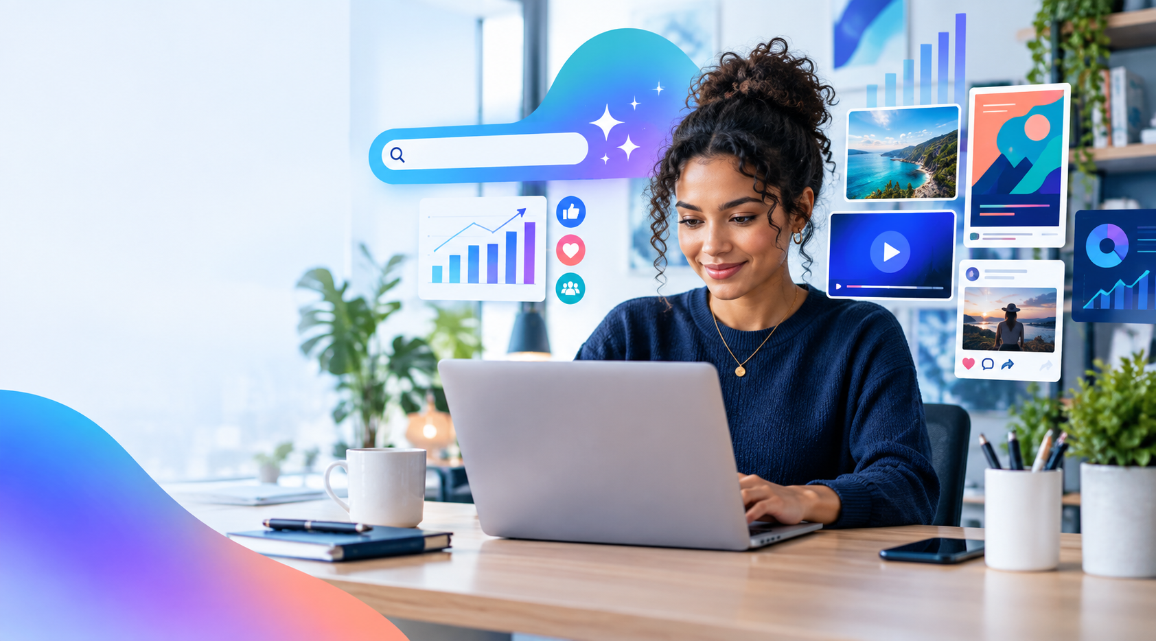  Learner using AI search, Meta advertising, and Adobe Express marketing tools